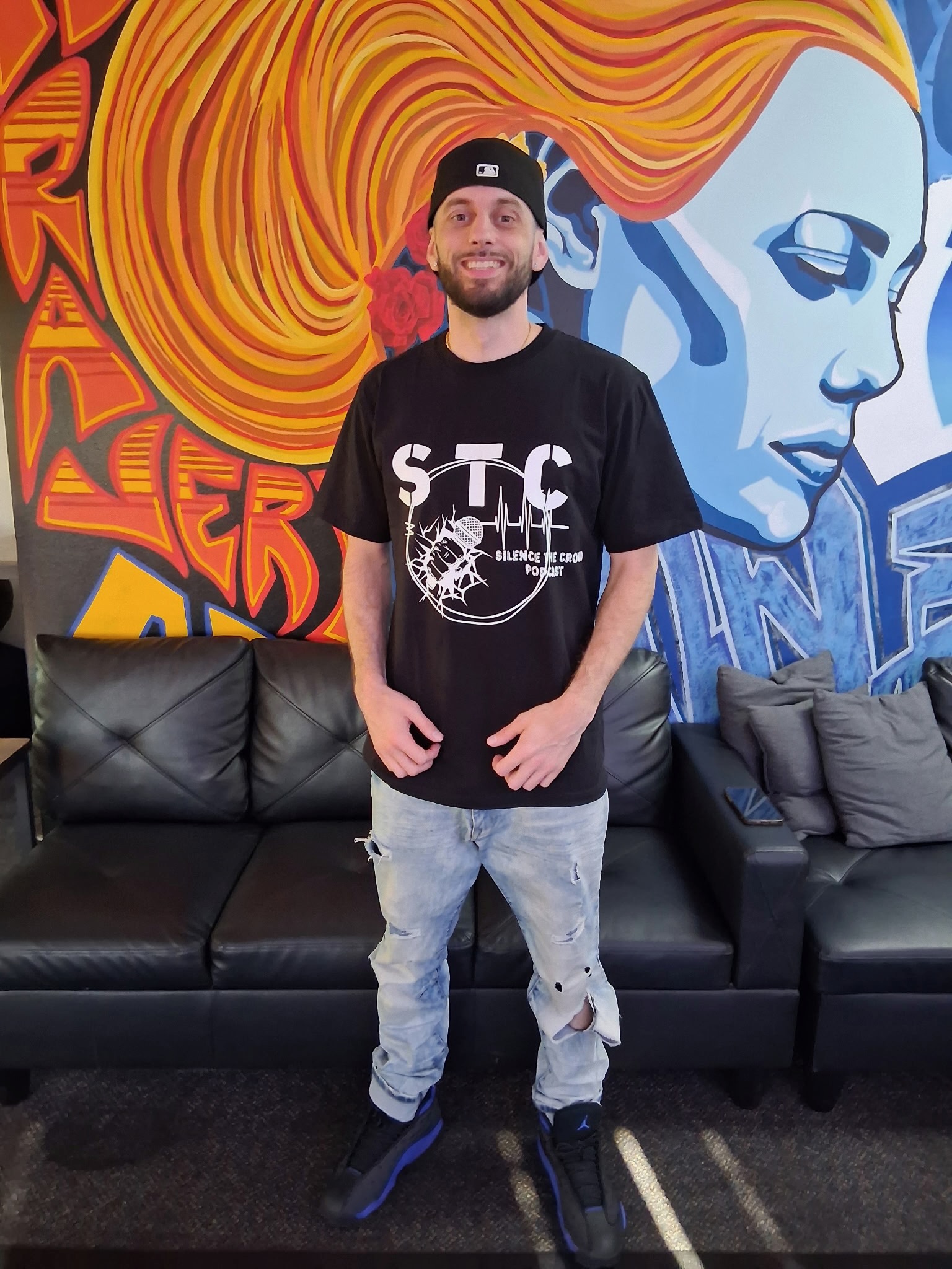 Custom podcast logo shirt example